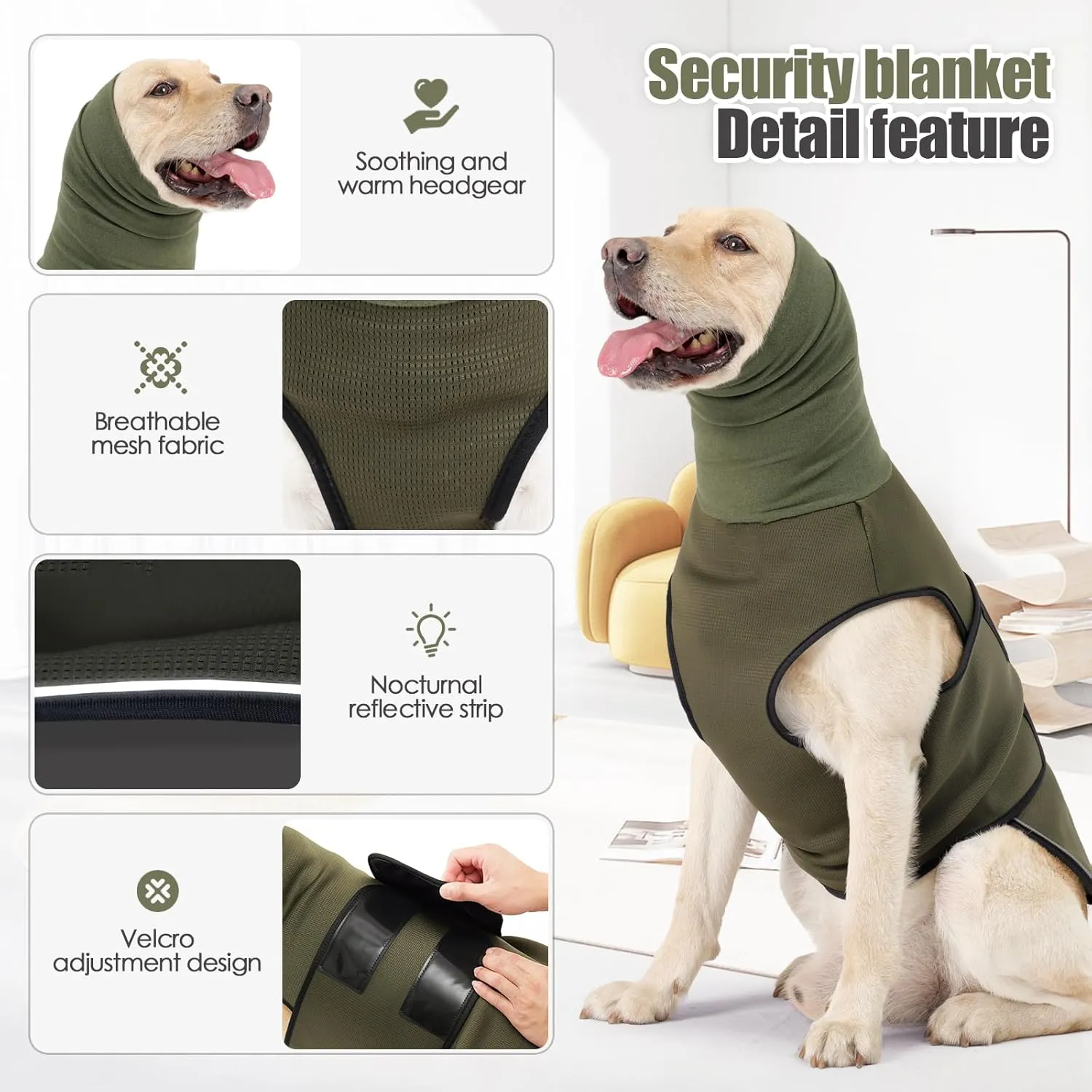 Soft Dog Anxiety Jacket,Breathable Dog Shirt,Anti Anxiety Vest for Dogs with High Collar,Pet Coat for Thunder, Fireworks and Separation,Green XXL