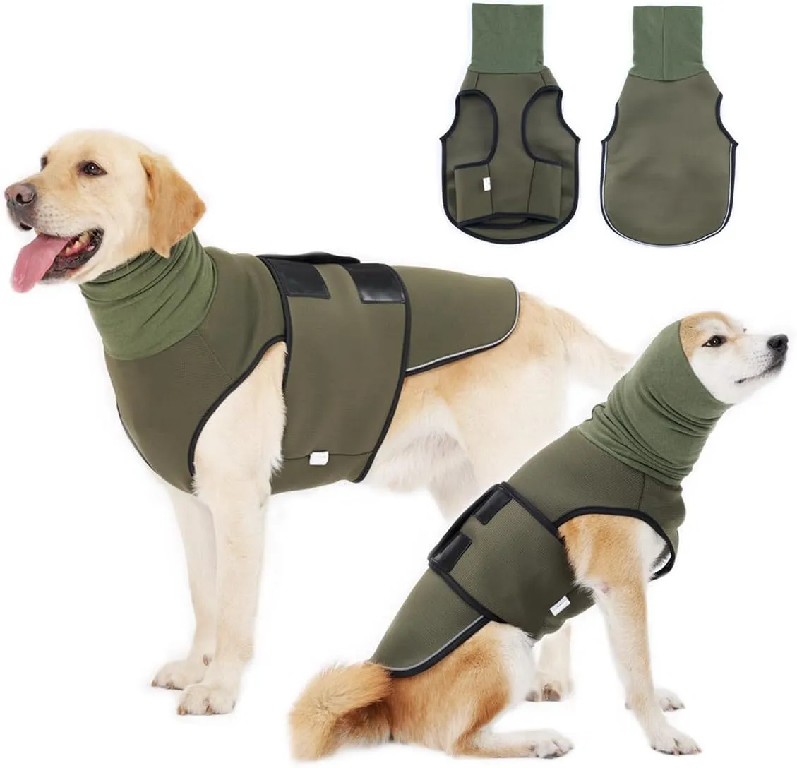 Soft Dog Anxiety Jacket,Breathable Dog Shirt,Anti Anxiety Vest for Dogs with High Collar,Pet Coat for Thunder, Fireworks and Separation,Green XXL