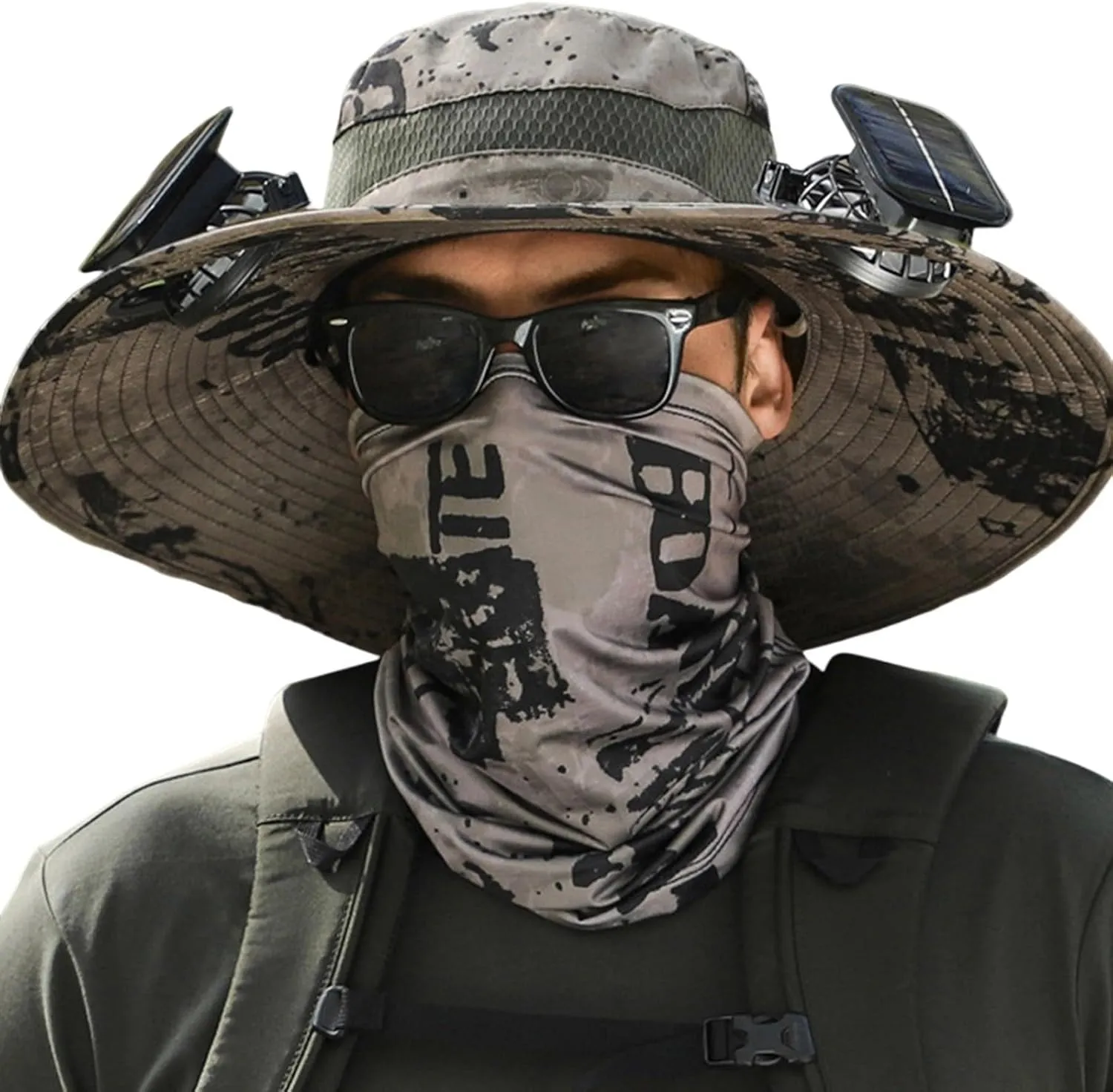 Solar Fan Hat, Women Men Wide Brim Sun Hats with 2 Solar Fan, UPF 50  Breathable Bucket Hat Outdoor Fishing Hat for Camping