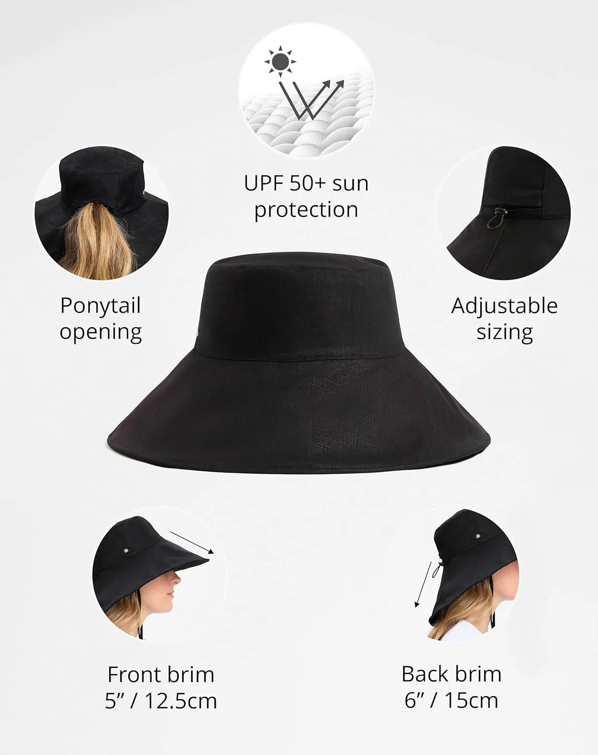 Solbari Women’s Ultra-Wide Cotton Linen Sun Hat UPF 50 , Packable, Adjustable with Ponytail Hole for Travel, Beach & Outdoors