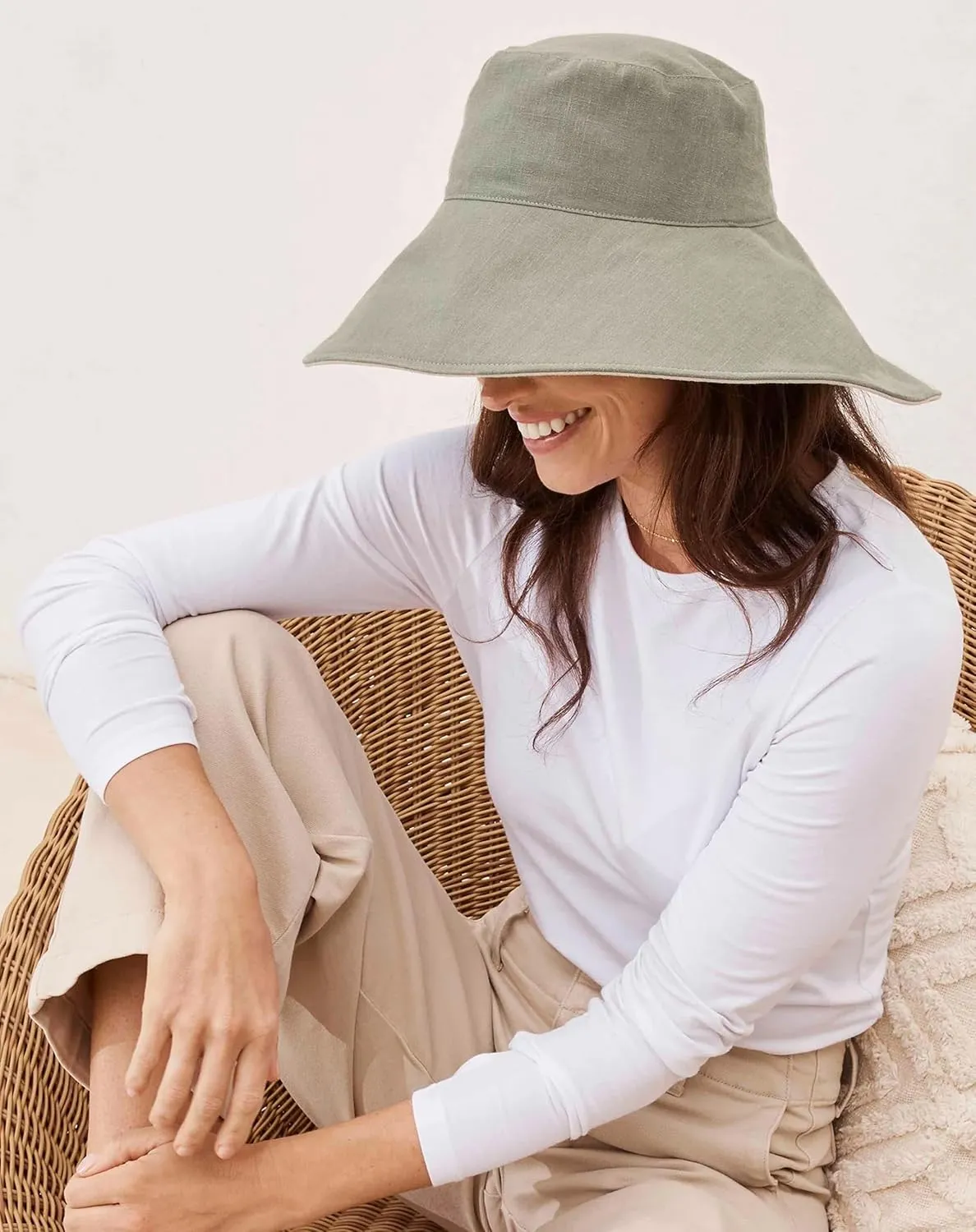 Solbari Women’s Ultra-Wide Cotton Linen Sun Hat UPF 50 , Packable, Adjustable with Ponytail Hole for Travel, Beach & Outdoors