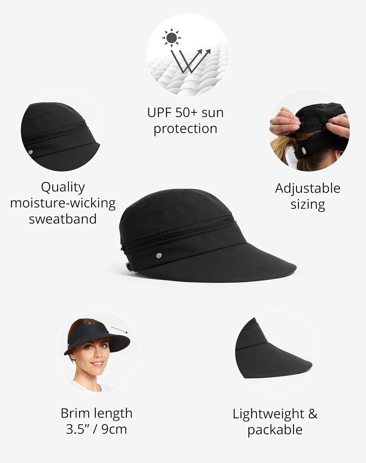 Solbari Women’s Wanderlust Visor UPF 50 , Packable 2-in-1 Hat & Visor, Adjustable Fit with Sweatband for Sports & Outdoors