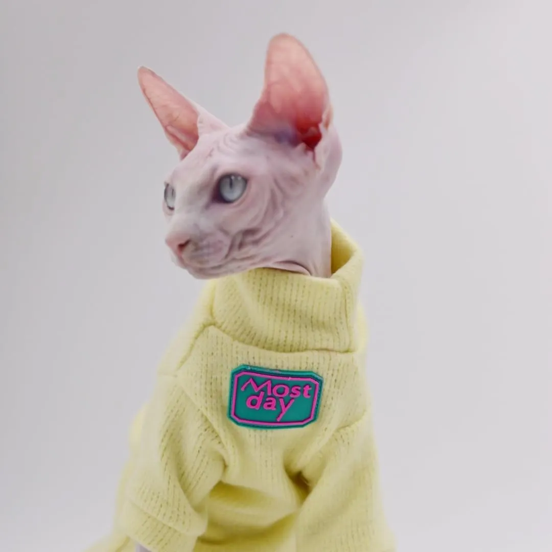 Sphynx Cat Clothes Autumn and Winter Thickened Warm Quilted Vest Shirt Hairless Cat Clothes Devon Cat Bottoming Shirt Pet Cat Clothes… (Small, Yellow)