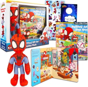 Spidey and His Amazing Friends Toy Figure and Spiderman Look and Find Book - Bundle with Spiderman Plush Toy and Interactive Hide and Seek Activity Book Plus Stickers, More