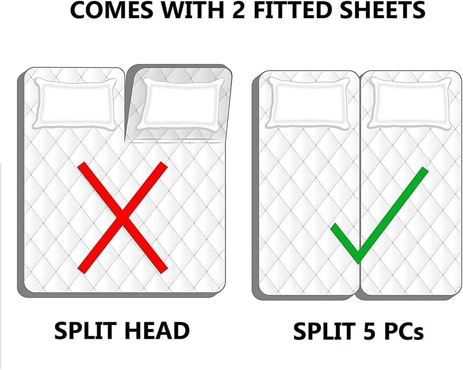 Split King Sheets Sets for Adjustable Bed - Sleep Number Sheets Split King Sheets - 5 PCs Adjustable Bed Sheets Split King - Giza Cotton Sheets - 2 Twin XL Fitted Sheet Split King (White)