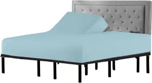 Split Top King Fitted Sheet Only for Sleep Number Adjustable Beds,100% Giza Cotton,Split Top King Fitted Sheet for Adjustable Bed,Adjustable Bed Fitted Sheet 34" Flex Head King Size,1 Pc (Light Blue)
