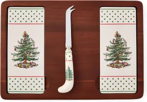 Spode Polka Dot Christmas Tree Cheese Board & Knife Set - Holiday Entertaining, Charcuterie, Cheese and Cracker Tray, Seasonal Serveware - Christmas Table Setting and Presentation