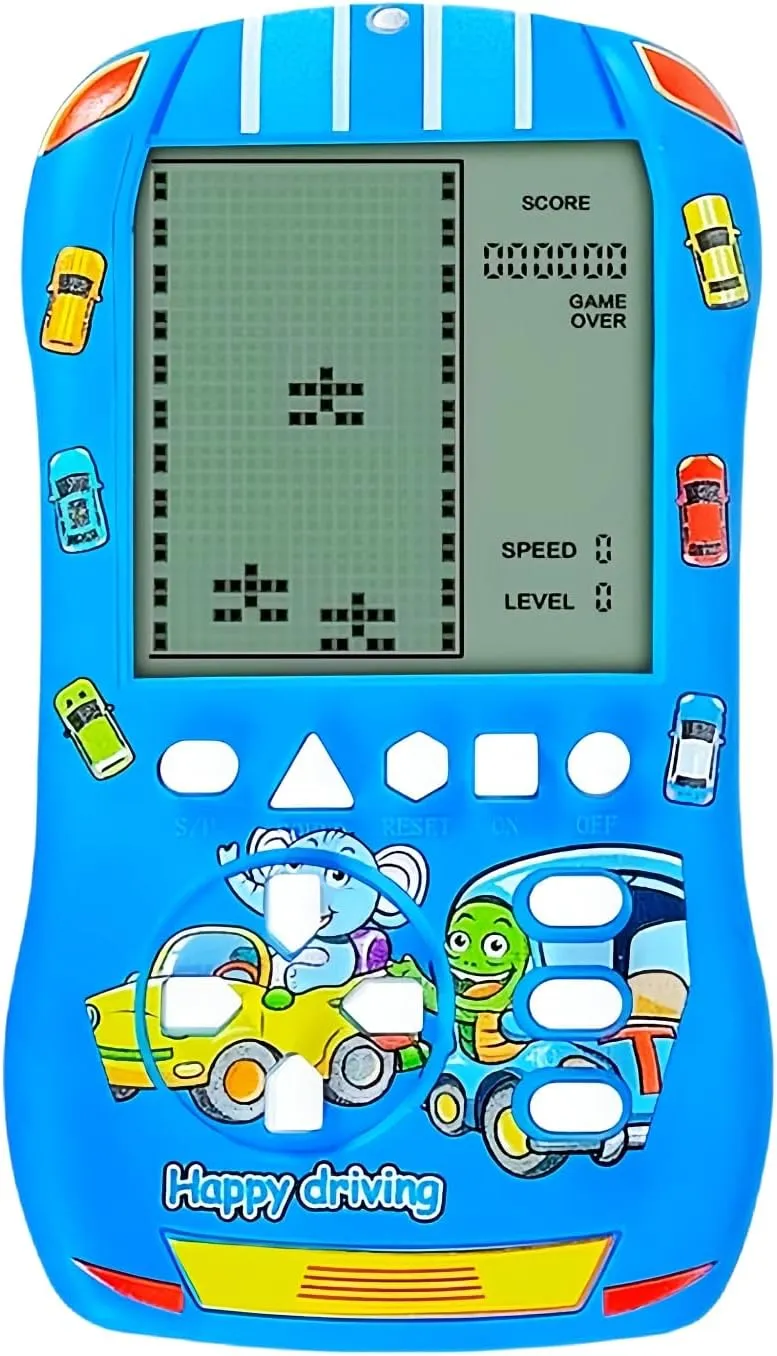 Sports Car Appearance Block Game Console Big Screen Built-in 23 Brick Games 824 Modes Adjustable Speed/Difficulty 70s/80s/90s Handheld Game Decice Kids/Teens/Birthdays (Blue)
