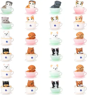 Sratte 24 Pcs Cat Dog Figurines Playset Miniature Resin Puppy Kitten Figures Cute Teacup Dog Cat Cake Topper Realistic DIY Mini Animals Coffeecup Pets for Birthday Gift Micro Landscape Craft Ornament