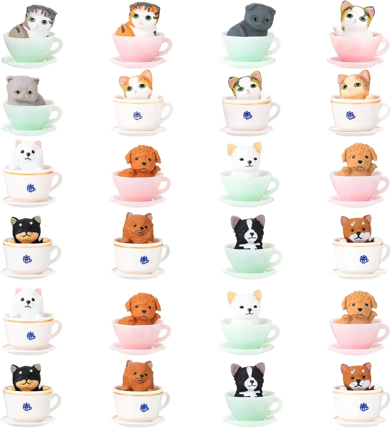 Sratte 24 Pcs Cat Dog Figurines Playset Miniature Resin Puppy Kitten Figures Cute Teacup Dog Cat Cake Topper Realistic DIY Mini Animals Coffeecup Pets for Birthday Gift Micro Landscape Craft Ornament