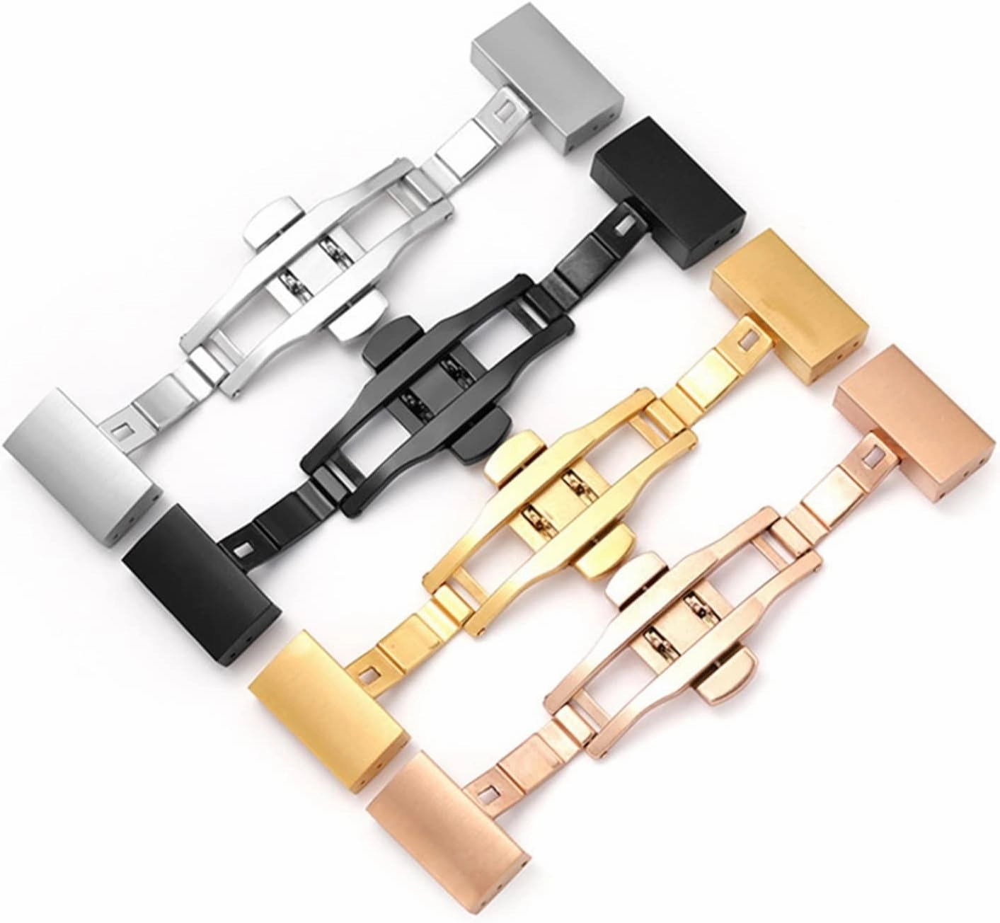 Stainless Steel Strap Buckle Fit for Huawei Fit for Garmin Fit for Fossi 16 18 20 22mm Double Press Butterfly Buckle Solid Color Metal Watch Clasp(Black 16mm)