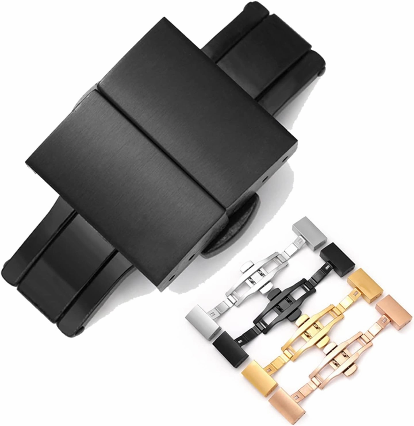 Stainless Steel Strap Buckle Fit for Huawei Fit for Garmin Fit for Fossi 16 18 20 22mm Double Press Butterfly Buckle Solid Color Metal Watch Clasp(Black 16mm)