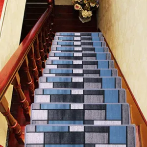 Stair Treads for Wooden Steps Non Slip 13 PCS 8" x 30" Indoor Safety Anti Skid Blue Grey Stairs Carpet Steps Runner Rugs Mat Kid Elder Pet Friendly Staircase Covers [ Carpet Tape Provided ]