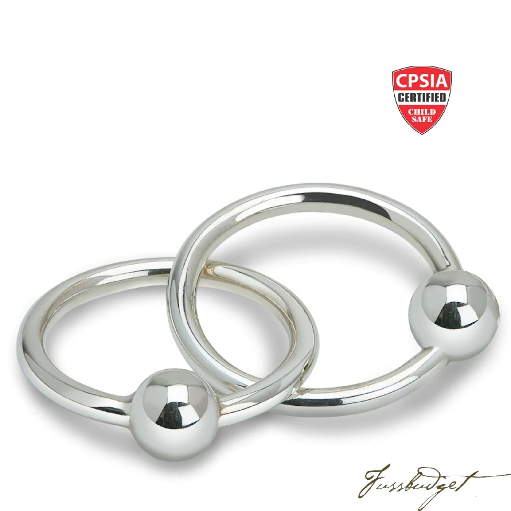 Sterling Silver 2 Ring Teether Rattle