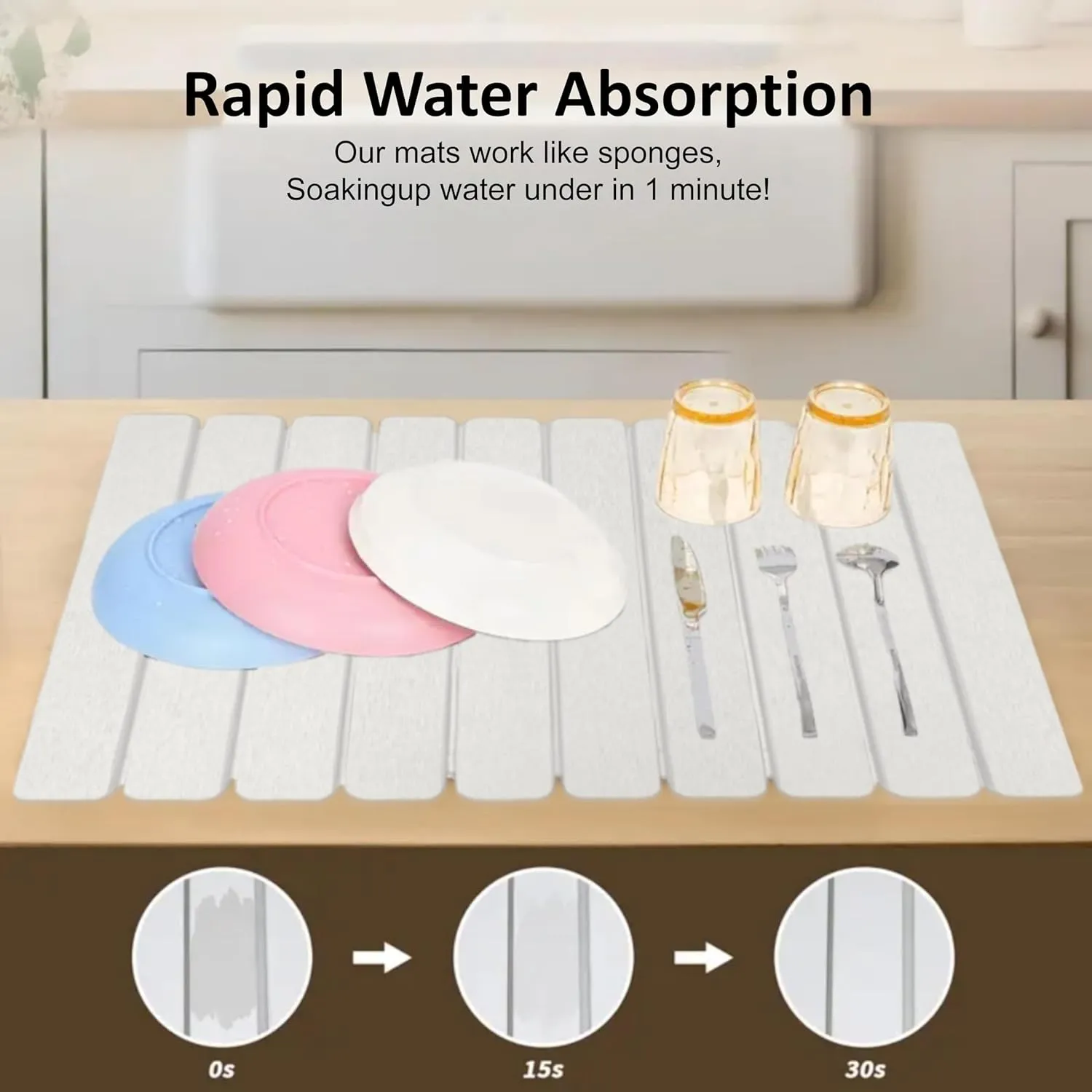 Stone Drying Mat for Kitchen Counter, Small Fast Drying Natural Diatomaceous Earth Dish Drying Mat, Collapsible, Easy Clean, Absorbent, Eco-Friendly Countertop Mats, Perfect Family Gift, 16"x12",White