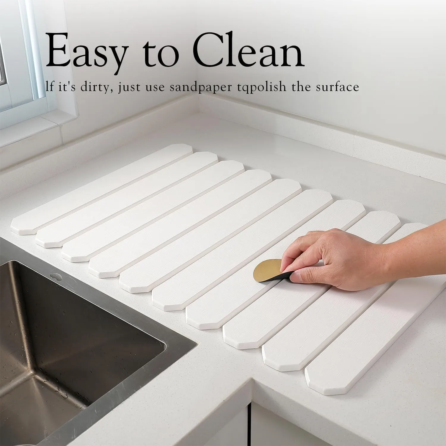 Stone Drying Mat for Kitchen Counter, Small Fast Drying Natural Diatomaceous Earth Dish Drying Mat, Collapsible, Easy Clean, Absorbent, Eco-Friendly Countertop Mats, Perfect Family Gift, 16"x12",White