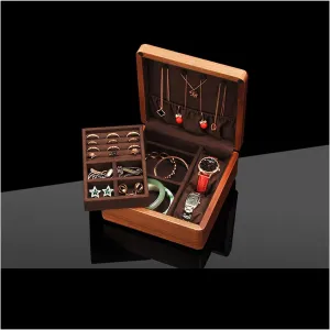 Storage Box Jewelry Organizer Wooden Jewelry Box Organizer 2 Layers Jewelry Display Storage Case Earring Ring Watch Organizer Portable Travel Case for Women Girls Jewelry Box