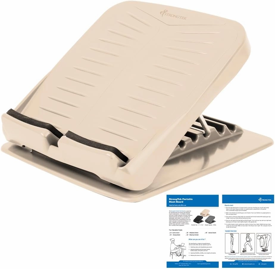 StrongTek Plastic Calf Stretch Board, Slant Board for Calf Stretching, 5-Level Adjustable Incline Board, Enhanced Ankle Flexibility, Targeted Physical Therapy, Durable with Non-Slip Surface