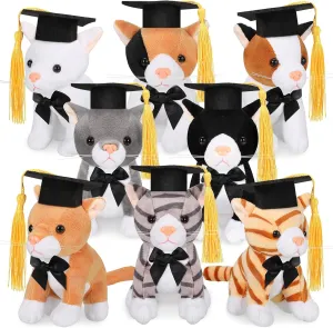 Sumind 8 Pcs Plush Pets 5 Inch Stuffed Animals Bulk Cute Assorted Plush Cats Horse Animals for Graduation Halloween Pet Party Favors Supplies Decor(Cat in Hat)