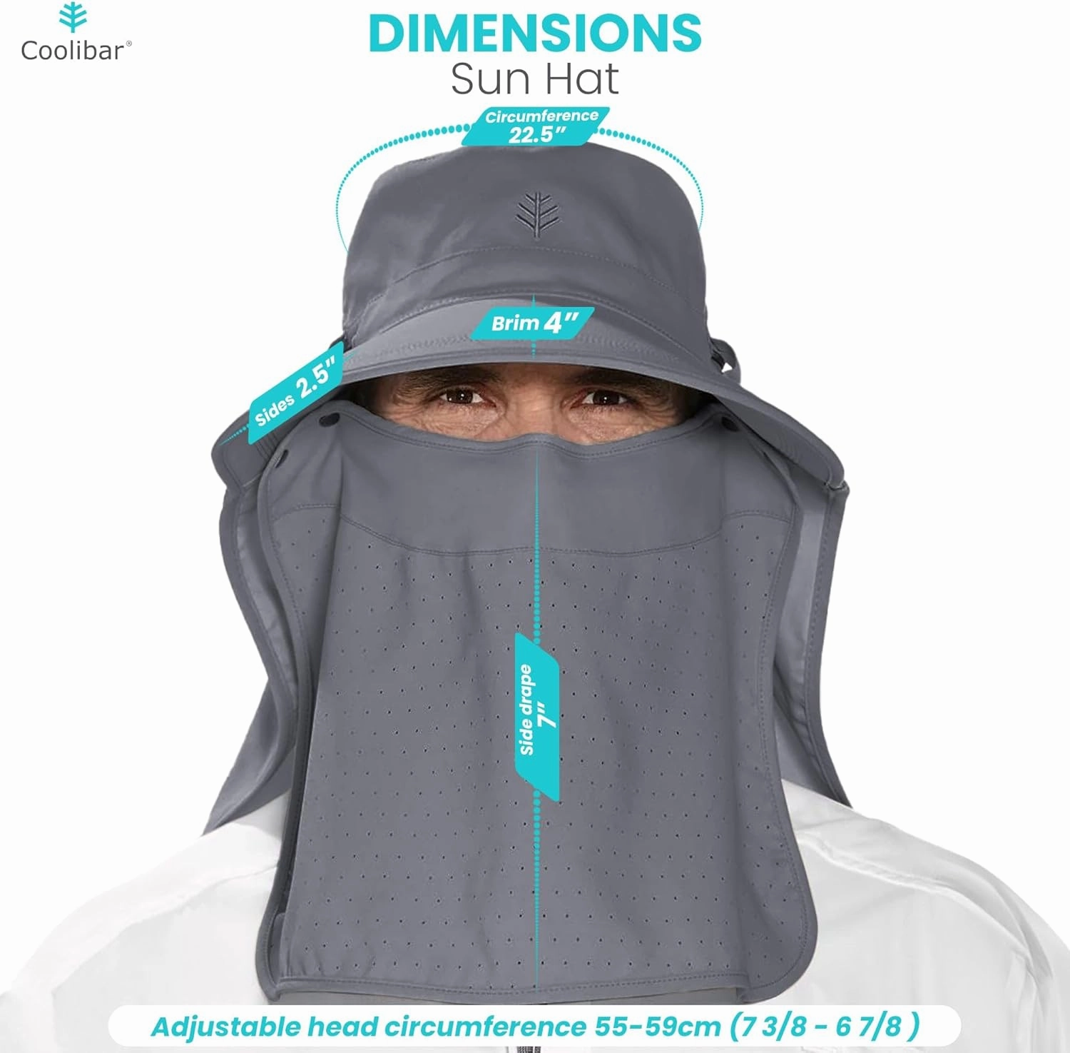 Sun Hat with Fold-Away Neck Drape & Clip-On Face Mask- UPF50  Sun Protection - Ideal for Fishing - Stevie - Unisex (One Size)