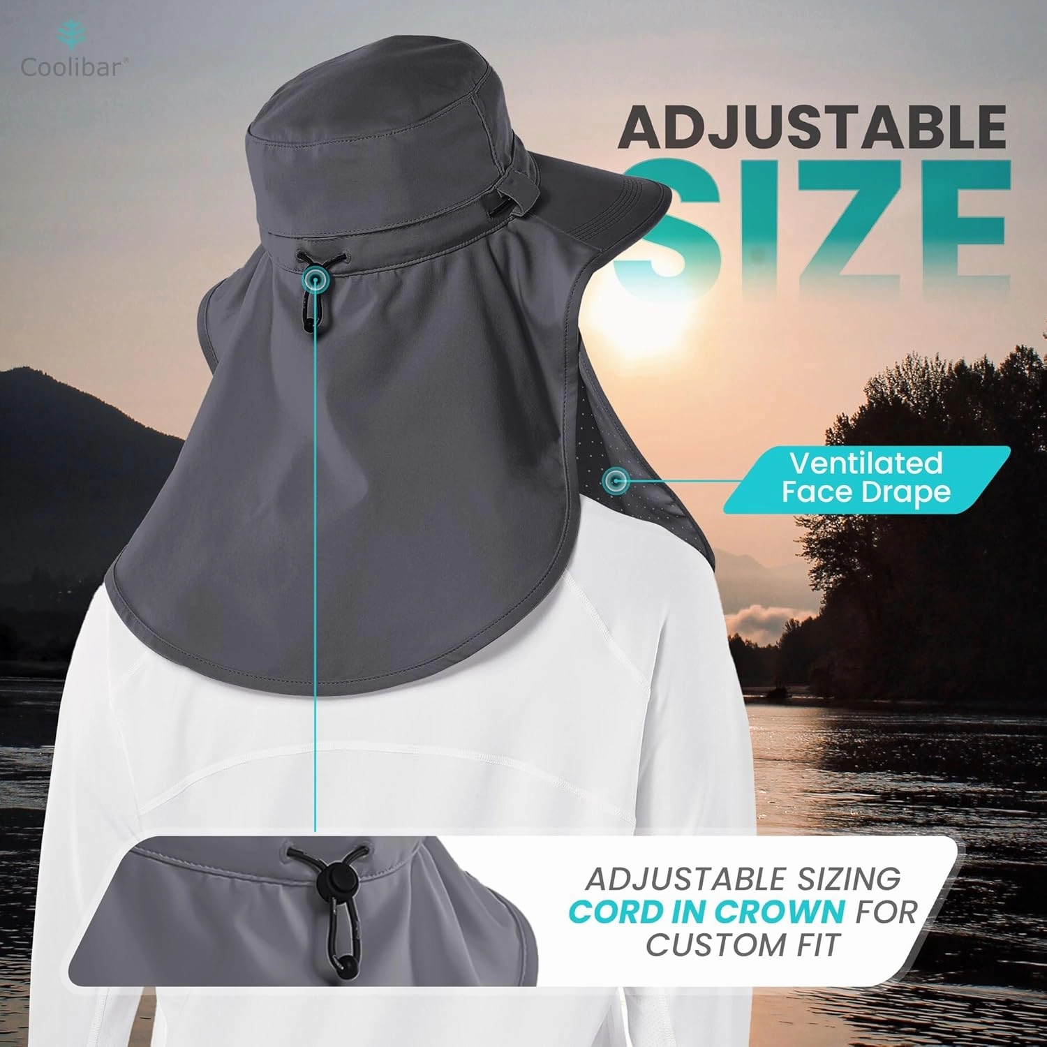 Sun Hat with Fold-Away Neck Drape & Clip-On Face Mask- UPF50  Sun Protection - Ideal for Fishing - Stevie - Unisex (One Size)