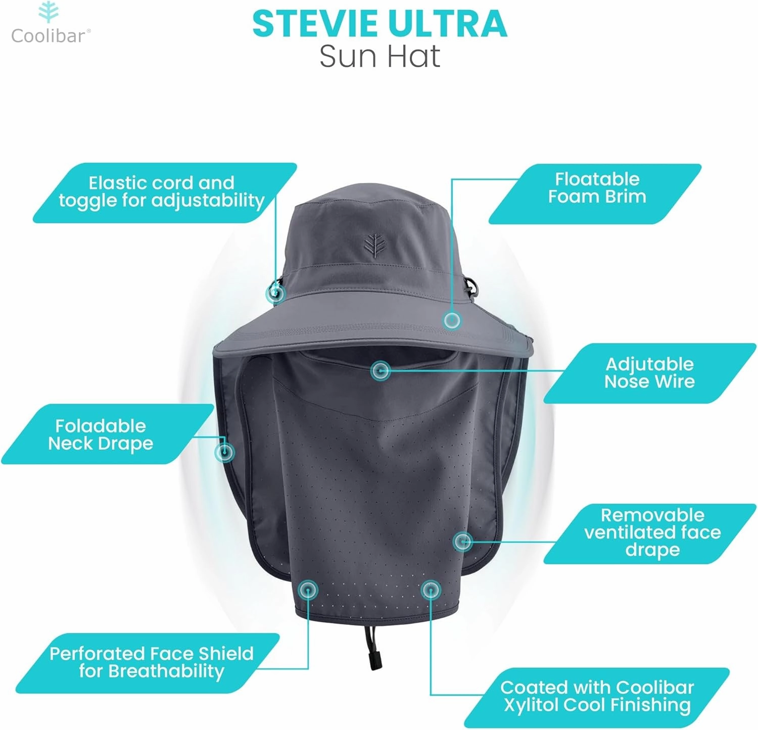 Sun Hat with Fold-Away Neck Drape & Clip-On Face Mask- UPF50  Sun Protection - Ideal for Fishing - Stevie - Unisex (One Size)