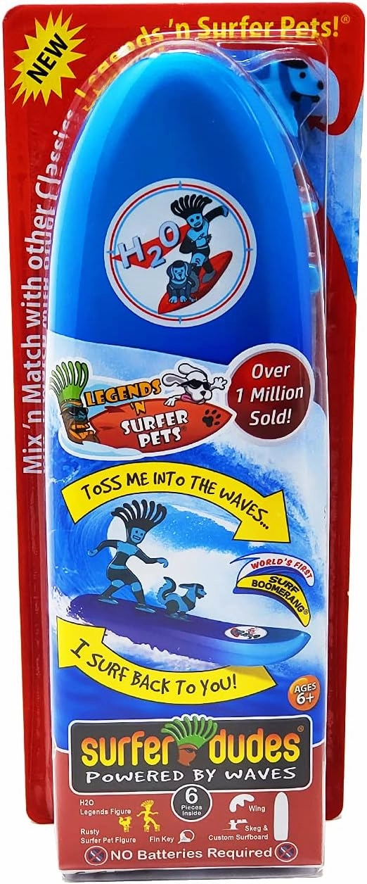 Surfer Dudes Legends & Surfer Pets Wave Powered Mini-Surfer, Pet and Surfboard Beach Toy - H2O and Rusty