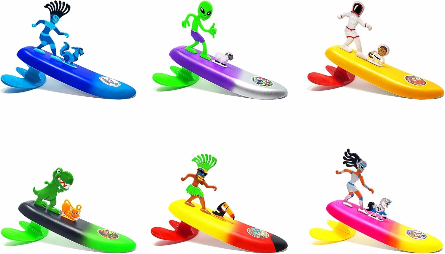 Surfer Dudes Legends & Surfer Pets Wave Powered Mini-Surfer, Pet and Surfboard Beach Toy - Maui Martian and Bahthoven