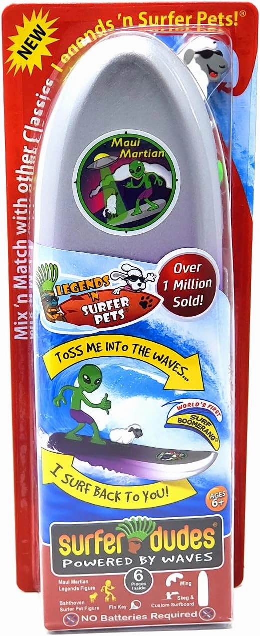 Surfer Dudes Legends & Surfer Pets Wave Powered Mini-Surfer, Pet and Surfboard Beach Toy - Maui Martian and Bahthoven