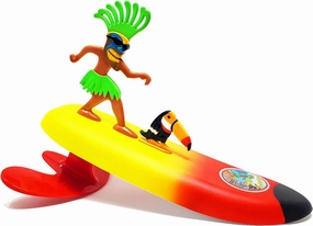 Surfer Dudes Legends & Surfer Pets Wave Powered Mini-Surfer, Pet and Surfboard Beach Toy - Teahupo'o Tiki and Toucan Tiki