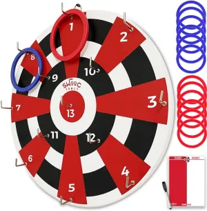 SWOOC Games ‒ Hook Darts Ring Toss Game ‒ Wood Board & Soft Rings ‒ 20  Games Included for Kids & Adults ‒ Wall Mounted Ring and Hook ‒ Indoor & Outdoor Wall Decor for Game Room, Patio, Garage, Yard