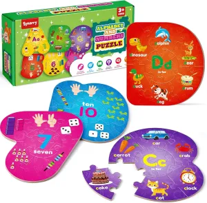 SYNARRY Number and Alphabet Puzzles for Kids Ages 3-5, ABC Learning for Toddlers Ages 3 , Preschool Activities Letter Puzzles Montessori Educational Toys Gifts for 4 5 6 7 8 Year Old Boys Girls