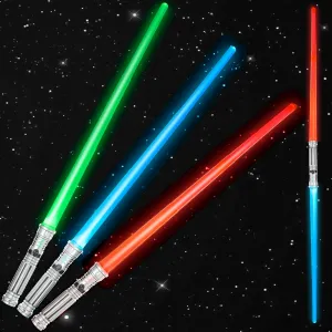 SYNCFUN 3 Pack 7 Colors Light Up Swords for Kids, Dual Extendable LED Swords Set with FX Sound (Motion Sensitive) and Realistic Sliver Handle for Fighters and Warriors, Birthday Party Gift for Boys