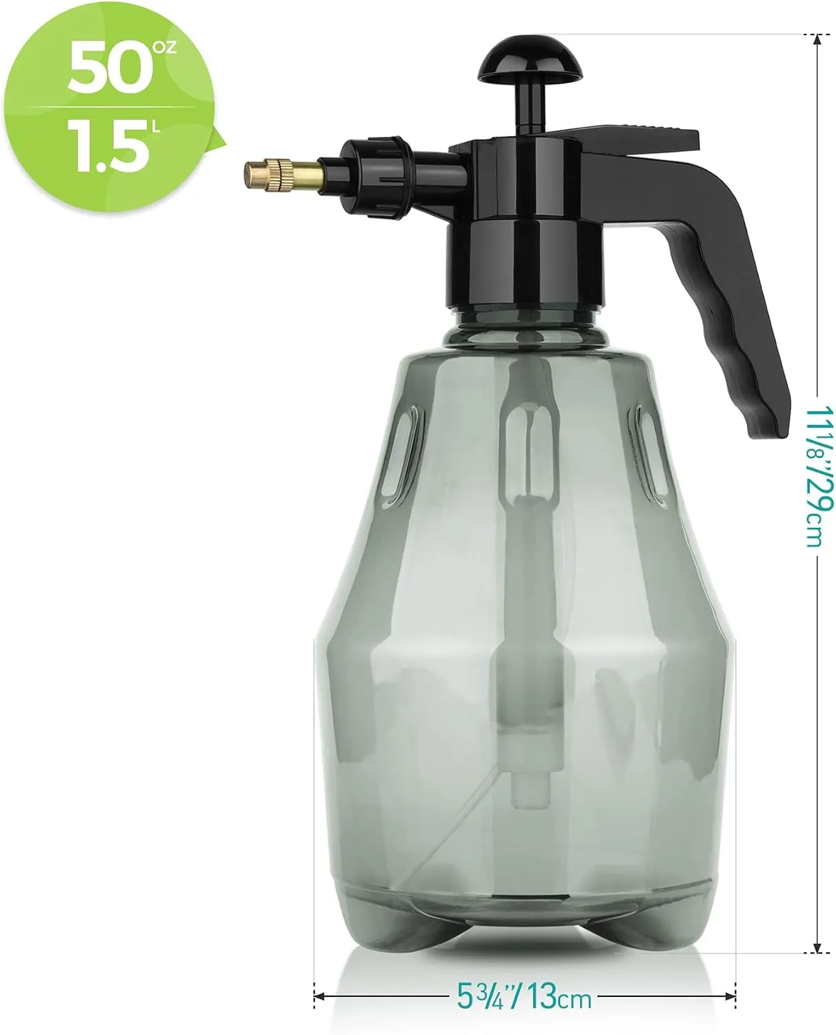 T4U Fine Mist Spray Bottle Plastic Grey 1.5L, Hand Held Pressure Plant Mister with Top Pump, Empty Water Sprayer Watering Can with Adjustable Nozzle for Indoor and Outdoor Gardening and Home Cleaning