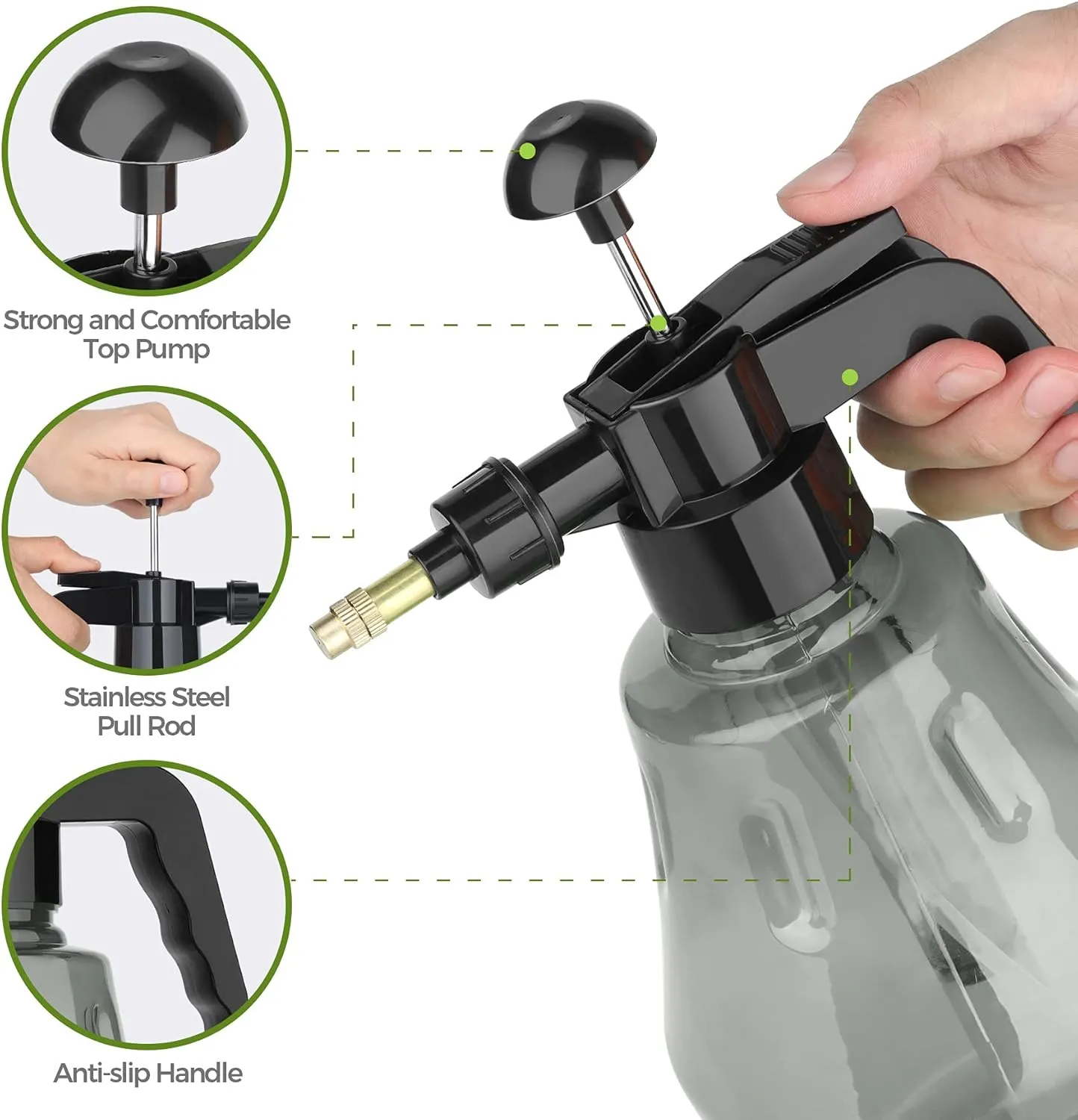 T4U Fine Mist Spray Bottle Plastic Grey 1.5L, Hand Held Pressure Plant Mister with Top Pump, Empty Water Sprayer Watering Can with Adjustable Nozzle for Indoor and Outdoor Gardening and Home Cleaning