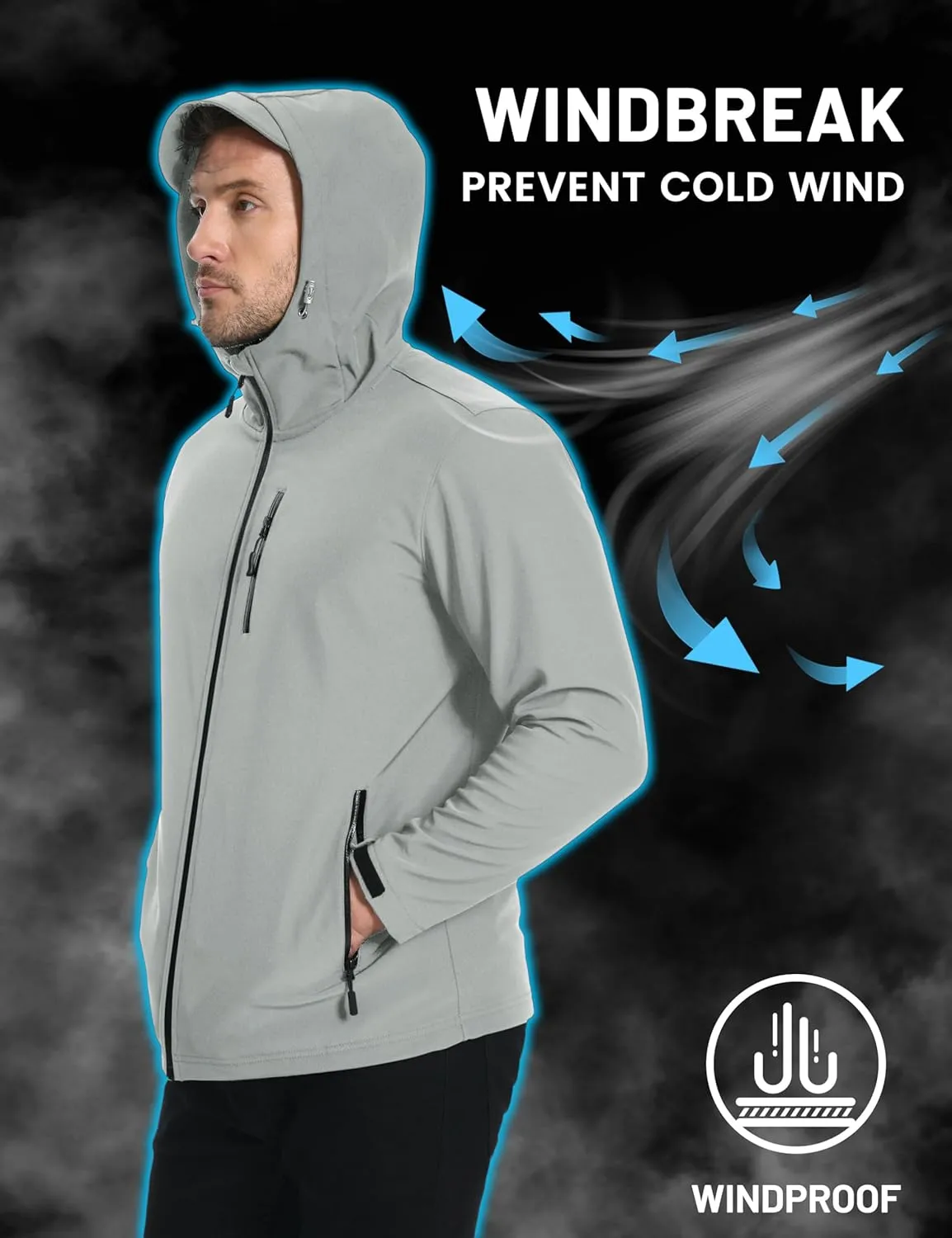 TACVASEN Men's Hooded Softshell Jacket Lightweight Waterproof Fleece Lined Windbreaker Rain Jacket Winter Outdoor Hiking