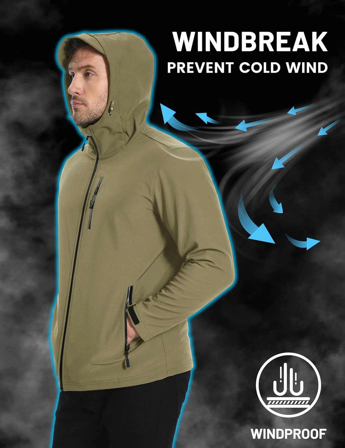 TACVASEN Men's Hooded Softshell Jacket Lightweight Waterproof Fleece Lined Windbreaker Rain Jacket Winter Outdoor Hiking