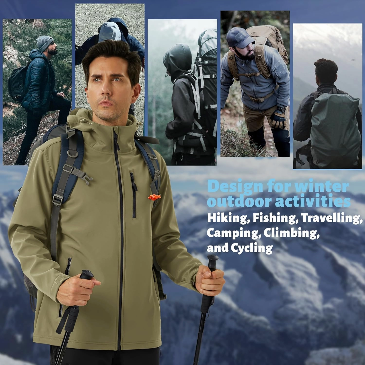 TACVASEN Men's Hooded Softshell Jacket Lightweight Waterproof Fleece Lined Windbreaker Rain Jacket Winter Outdoor Hiking