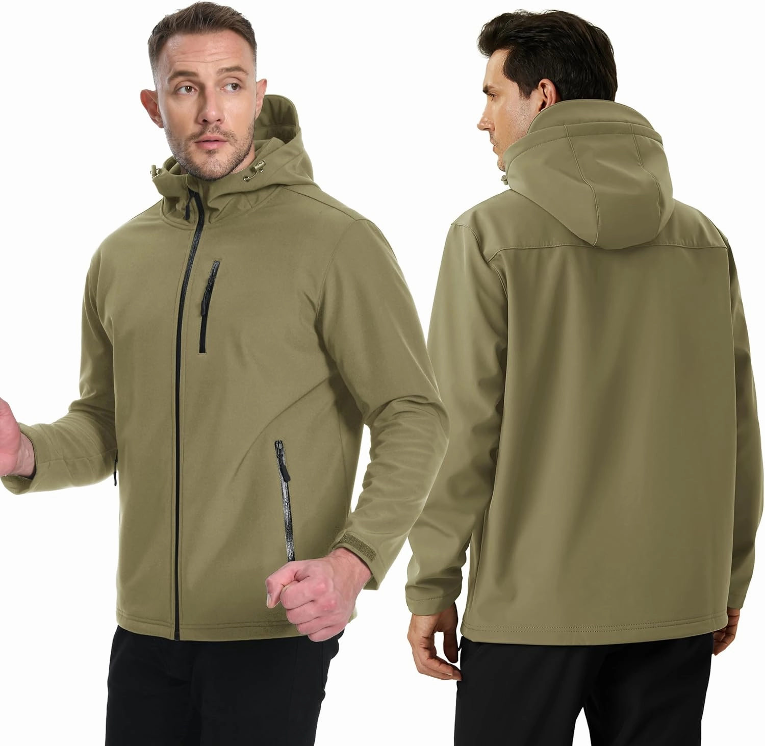 TACVASEN Men's Hooded Softshell Jacket Lightweight Waterproof Fleece Lined Windbreaker Rain Jacket Winter Outdoor Hiking