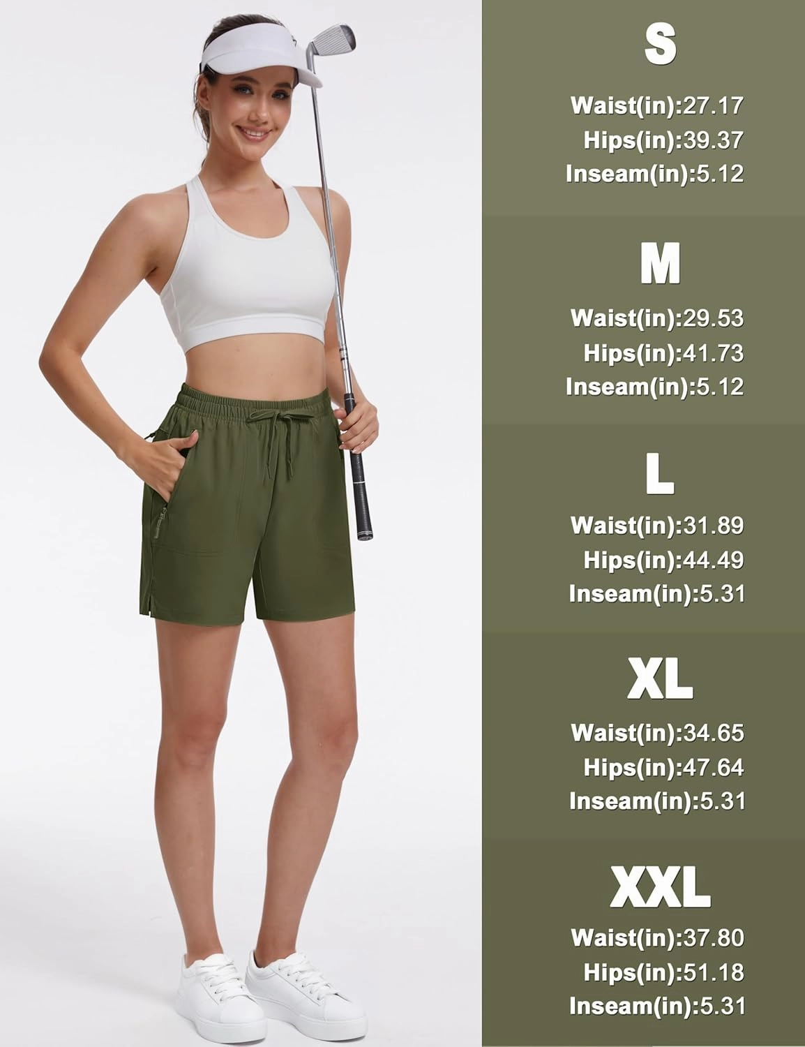 TACVASEN Women's 5'' Hiking Shorts Quick Dry Golf Lightweight UPF50  Athletic Shorts Summer Water Resistant Zipper Pockets