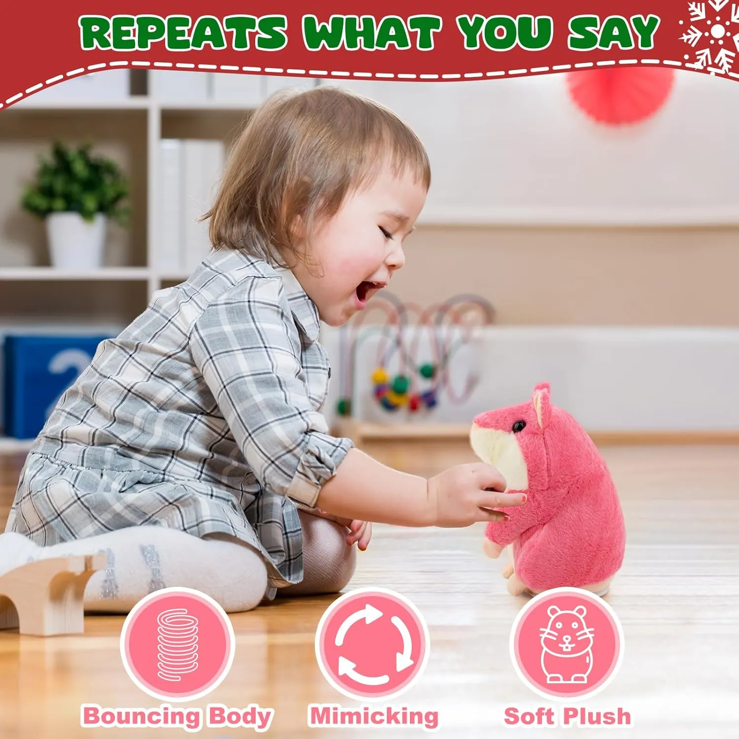 Talking Hamster - Stuffed Animals Toy for Girls 2 3 4 5 6 Year Old, Repeats What You Say - Toddler Interactive Plush Toys, Birthday Gifts for Girls 2 Years and Up
