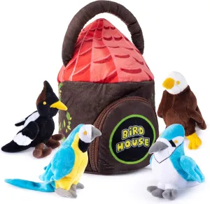 Talking Plush Audubon Birds | Audubon Stuffed Bird | Talking Bird Toy | Audubon Bird Stuffed Animals | Plush Birds with Authentic Sound | Includes 4 Talking Birds | Plush Bird House Shaped Carrier