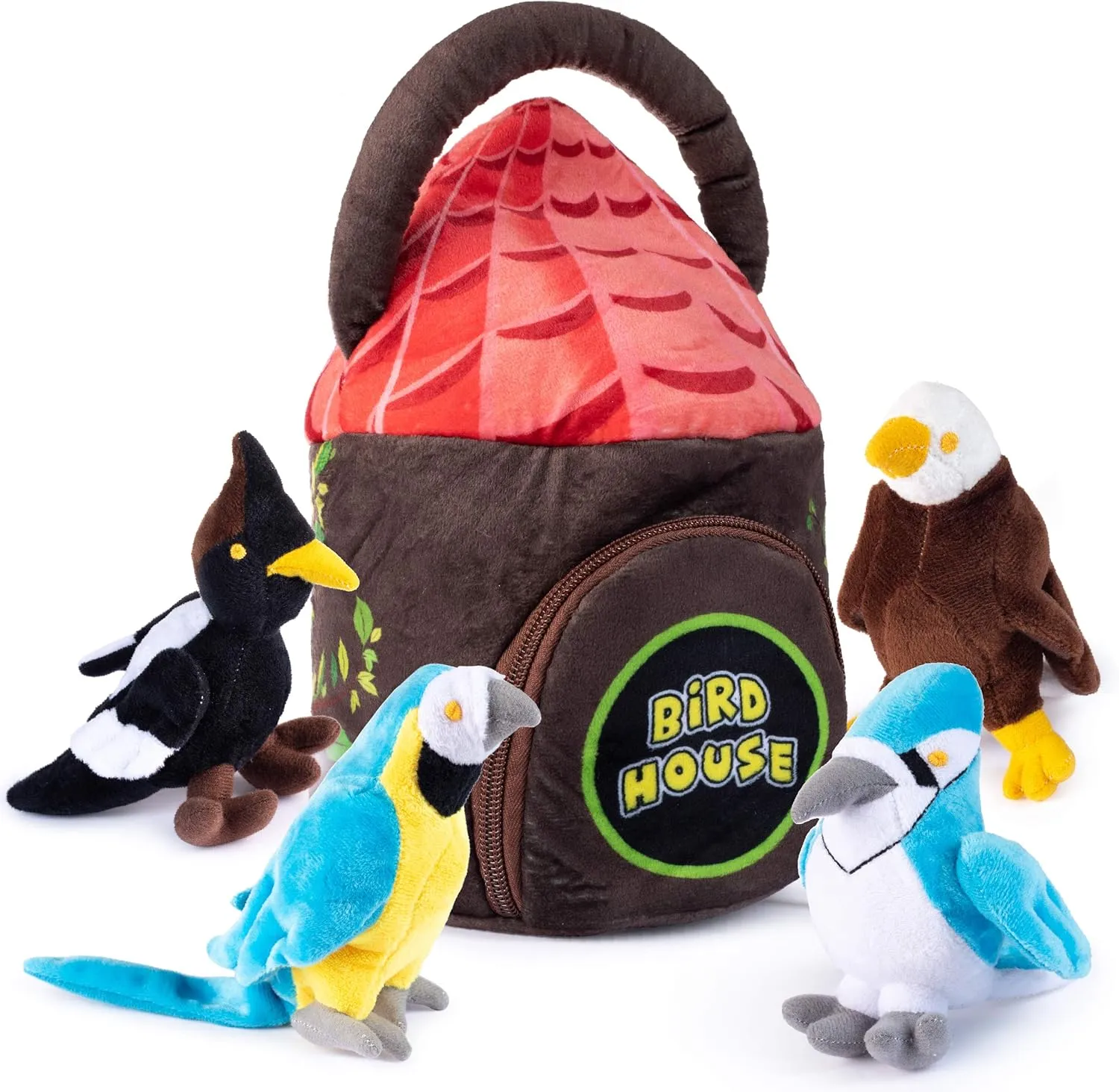 Talking Plush Audubon Birds | Audubon Stuffed Bird | Talking Bird Toy | Audubon Bird Stuffed Animals | Plush Birds with Authentic Sound | Includes 4 Talking Birds | Plush Bird House Shaped Carrier