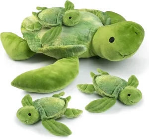 Talking Stuffed Mommy Sea Turtle With 3 Baby Turtles in Her Tummy | Plush Animal Family | Mom and Baby Stuffed Animals for Ages 0 