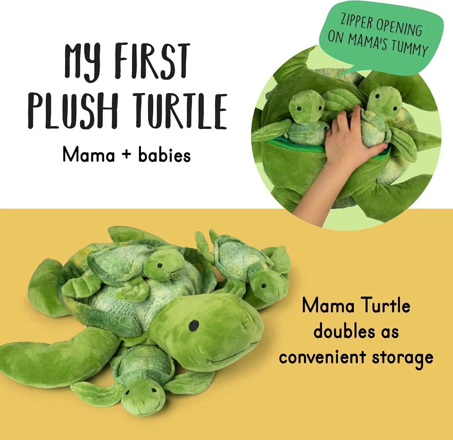 Talking Stuffed Mommy Sea Turtle With 3 Baby Turtles in Her Tummy | Plush Animal Family | Mom and Baby Stuffed Animals for Ages 0 