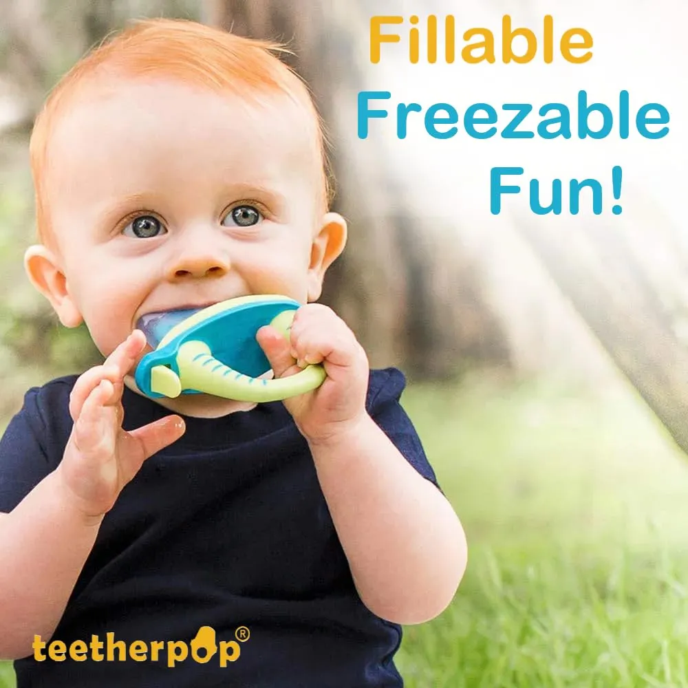 Teetherpop Fillable Silicone Teether for Babies – Breastmilk Popsicle Molds for Teething with Spill-Proof Sippy Slits – Freezable Baby Teethers for Liquids & Purées - Cool Relief BlueOrange, LimonTeal