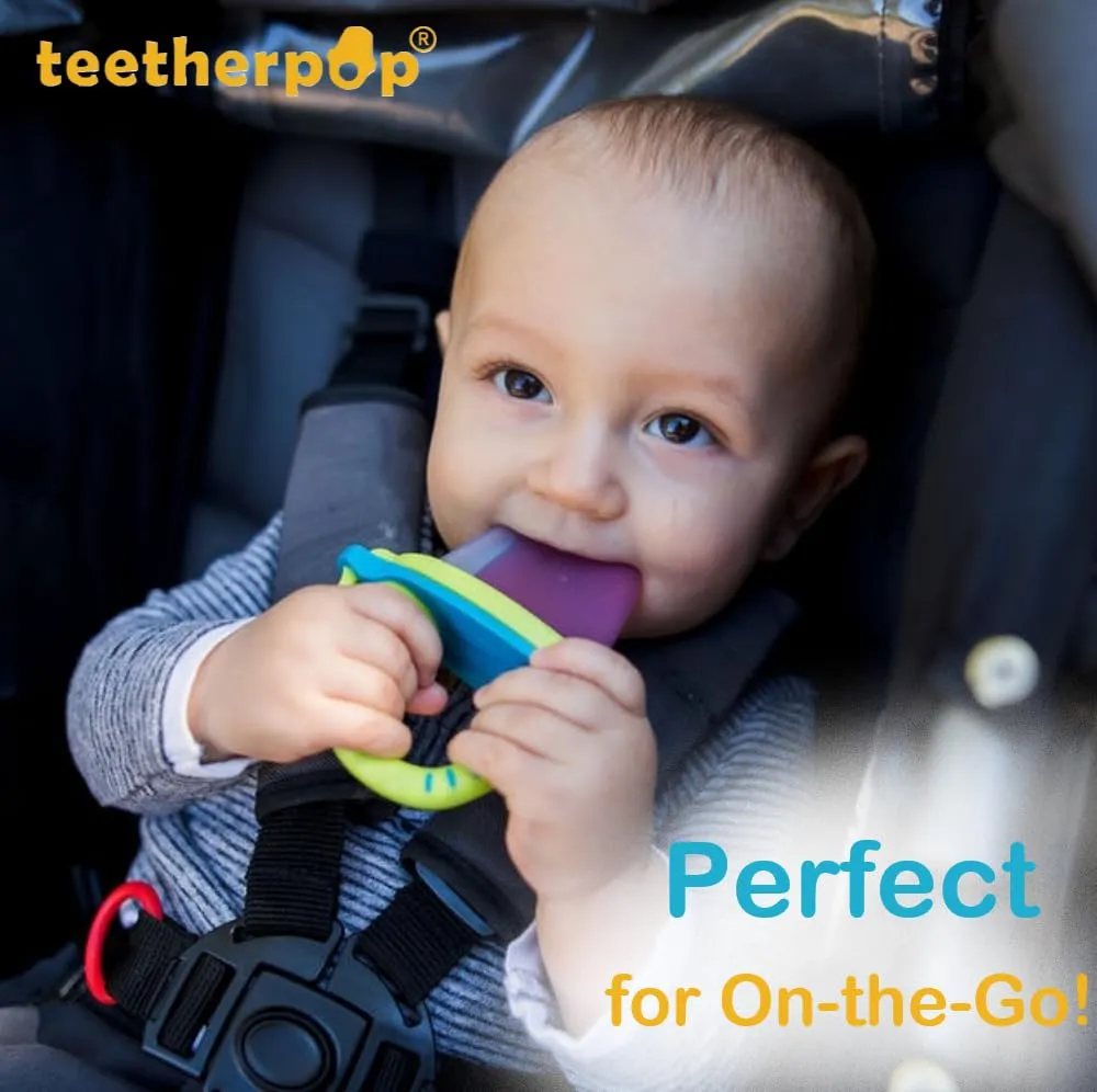 Teetherpop Fillable Silicone Teether for Babies – Breastmilk Popsicle Molds for Teething with Spill-Proof Sippy Slits – Freezable Baby Teethers for Liquids & Purées - Cool Relief BlueOrange, LimonTeal