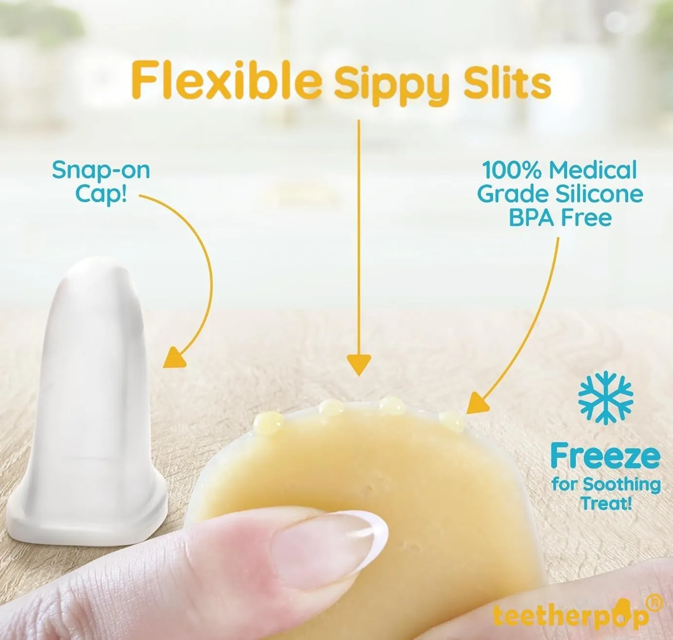 Teetherpop Fillable Silicone Teether for Babies – Breastmilk Popsicle Molds for Teething with Spill-Proof Sippy Slits – Freezable Baby Teethers for Liquids & Purées - Cool Relief BlueOrange, LimonTeal