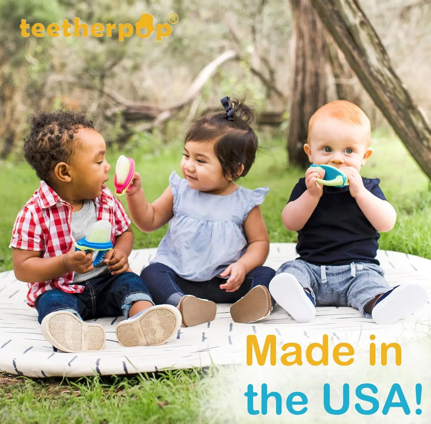 Teetherpop Fillable Silicone Teether for Babies – Breastmilk Popsicle Molds for Teething with Spill-Proof Sippy Slits – Freezable Baby Teethers for Liquids & Purées - Cool Relief BlueOrange, LimonTeal