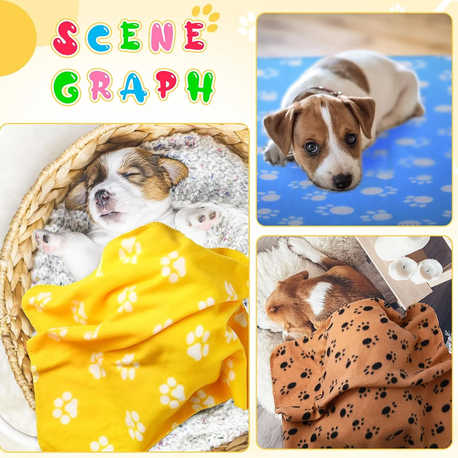 Tegeme 12 Pieces Fleece Blankets for Pets Dog Puppy Paw Print Cat Bedding Cover Blanket for Small Animals Pig Cage Liner Sleep Mat Pad Kitten Soft Warm(Cute Style,28 x 24 Inches)